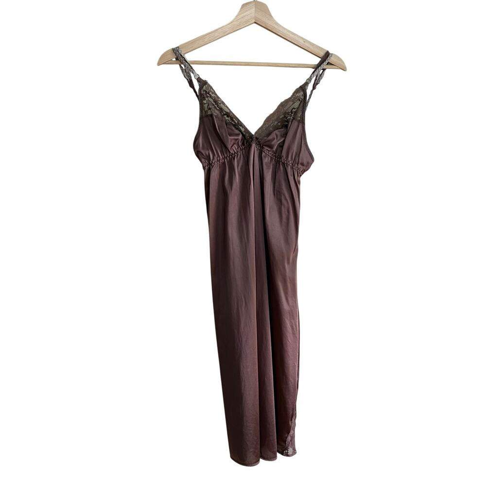 JCPenney vintage brown lace v-neck midi style slip lingerie dress women's 36